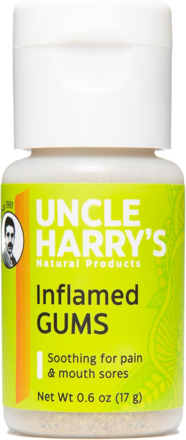 Uncle Harry's Inflamed Gums & Mouth Sores Tooth Powder | Powder Toothpaste for Gum Health & Sensitive Teeth | Tooth Pain & Mouth Sore Rinse Made with Pure Essential Oil (0.6 oz)