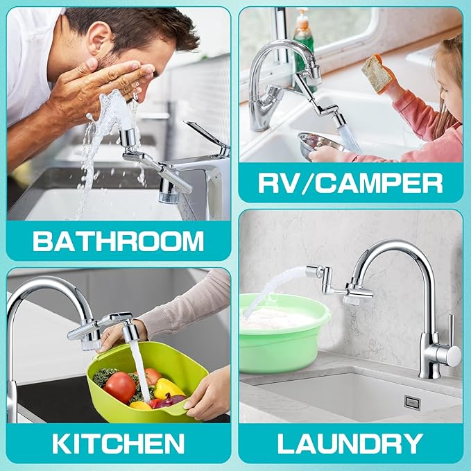 CECEFIN 1440ºSink-Water-Filter Faucet-Extender 3.0 Telescopic - Carbon Purifier Reduce 99% Chlorine, NSF Test Bathroom Kitchen Aerator, Swivel Long Arm Extension for Toddlers, Hard Water Softener