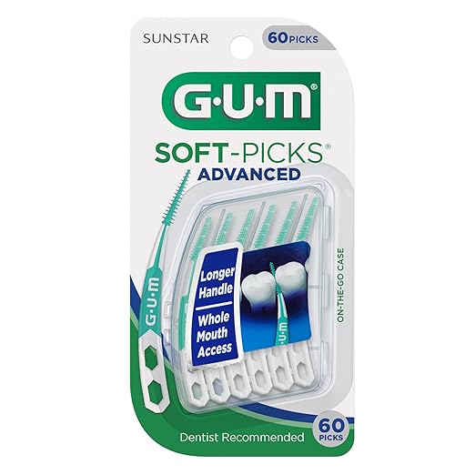 GUM Soft-Picks Advanced, Easy to Use Dental Picks for Teeth Cleaning and Gum Health, Disposable Interdental Brushes with Convenient Carry Case, Dentist Recommended Dental Picks, 60ct (3pk)