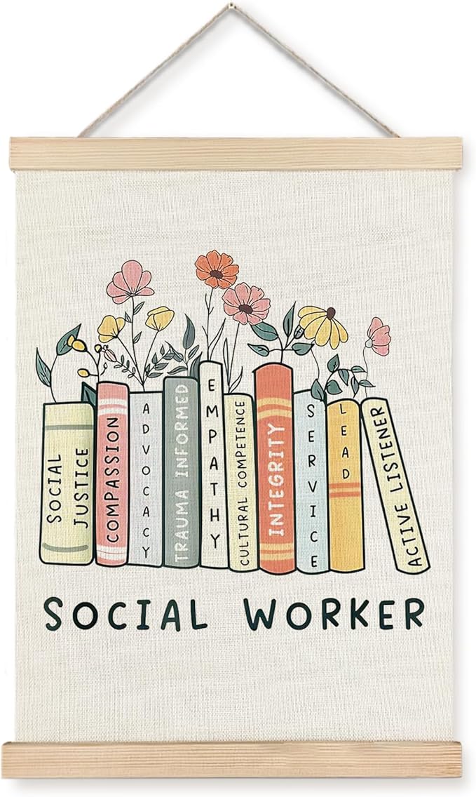 Yomisex Social Worker Wall Art Poster, Social Workers Gifts for Women, Floral Bookish Societal Worker Wall Art Framed for Home Bedroom Living Room Office Decor, 12x16 Inch