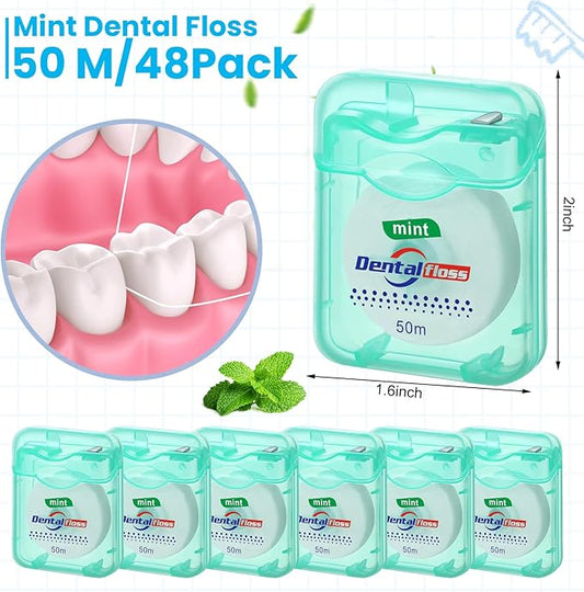 Geiserailie 72 Pack Dental Floss Bulk 50m Each Mint Travel Dental Floss Oral Care for Teeth and Gum Protection(Mint Green)