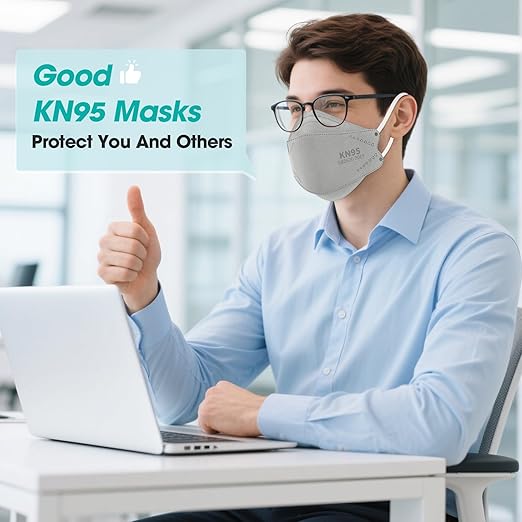 LEMENT KN95 Face Masks - 100 Pack Breathable Comfortable Disposable Masks For Adult, Filter Efficiency≥95%, Elastic Ear Loops, Grey