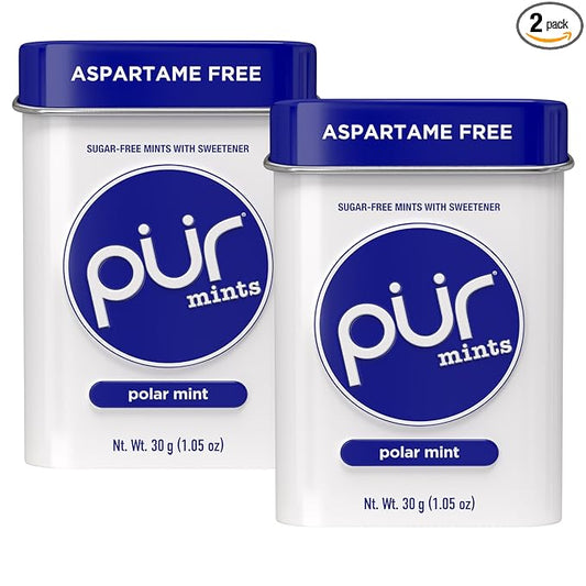 PUR Mints | Aspartame Free Mints | Made with Xylitol | Sugar Free, Vegan, Gluten Free & Keto Friendly | Natural Polar Mint Flavored Mints, 30 Pieces (Pack of 2)