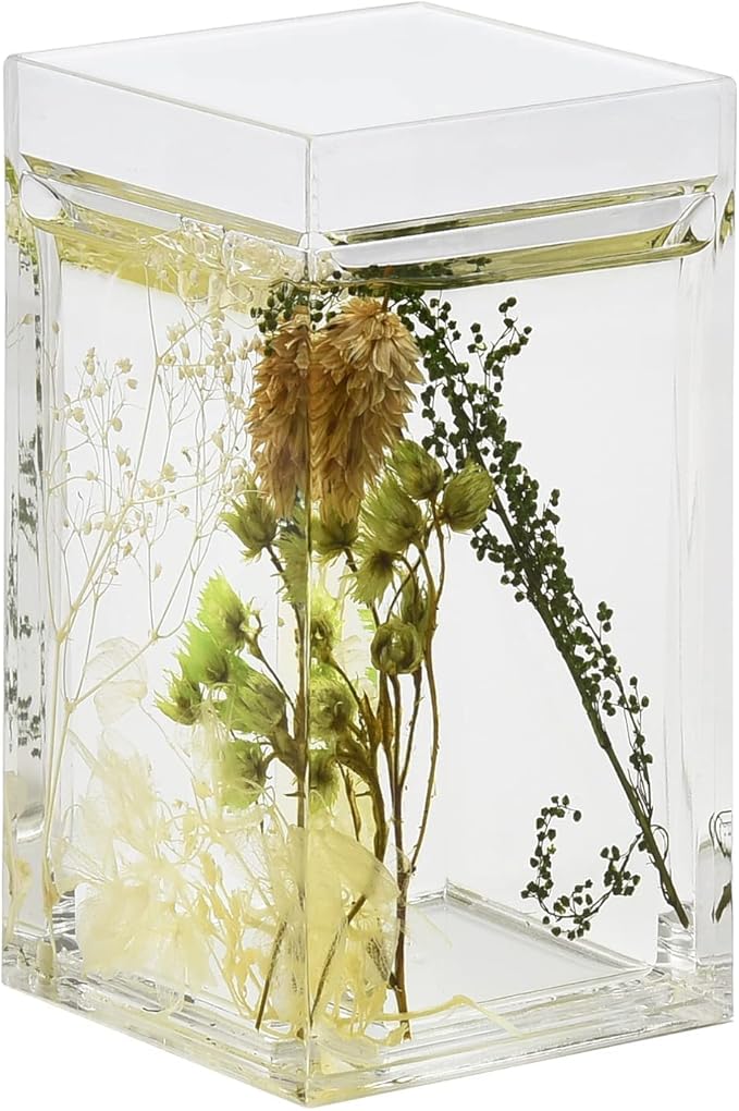 Locco Decor 5 Piece Acrylic Liquid 4D Floating Motion Bathroom Vanity Accessory Set Garden Botanic Green Plants Toothbrush Holder, Tumbler, Soap Dispenser, Soap Dish, Toiletbrush Holder Set