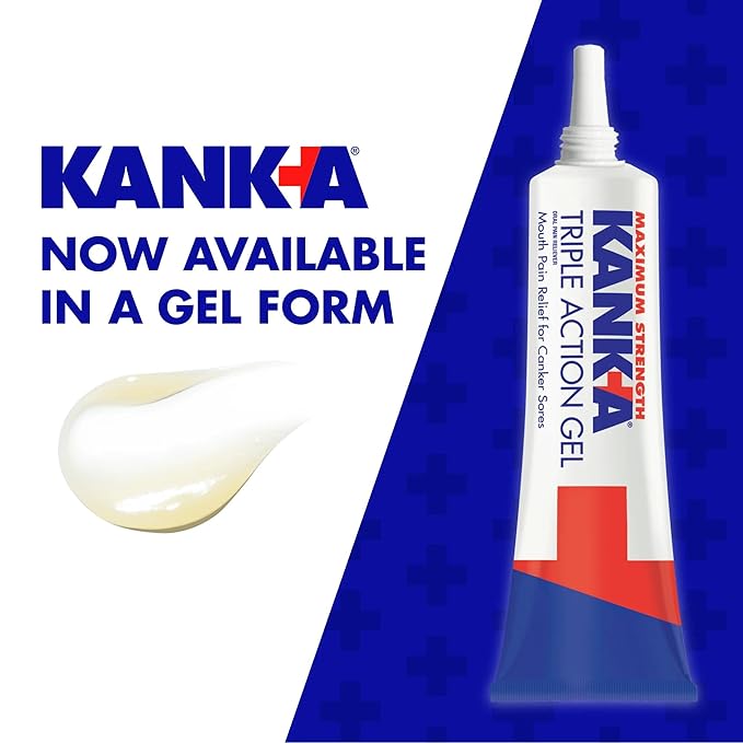 Kank-A Triple Action Gel, 0.42 oz, Maximum Strength Mouth Pain Relief Gel for Canker Sores, Triple Action Treatment, Fast Acting and Long-Lasting Pain Relief, Cools and Soothes Irritation, 0.42 oz
