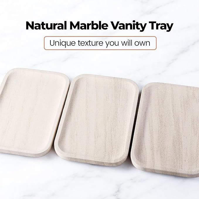 Marble Vanity Tray, Bathroom Tray Countertop, Decorative Dresser Organizer, Perfume, Jewelry Holder, Beige Stone Serving for Kitchen Sink Storage(MOCA Cream)