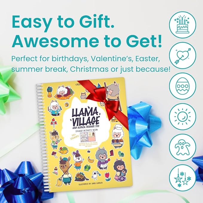 Cupkin Llama Sticker Book Activity for Kids, Toddler Airplane Travel Essentials, 300+ Llama Stickers for Kids + 12 Scenes + 12 Coloring Book Pages, Animal Lover Gift, Children's Crafts Ages 2-8