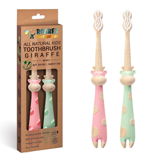 ROARex Vegan Eco Friendly All Natural Kids Toothbrush Made from Plants – Sweet Baby Giraffe | 100% Biodegradable and Compostable | 1% for The Planet Product