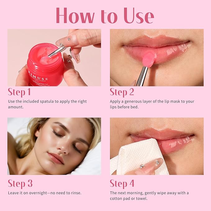 KIMUSE Lip Mask, Lip Sleeping Mask: Moisturizing, Hydrating, Nourishing Lip Care Products, Vitamin C, Shea Butter & Antioxidants, Lip Mask Overnight Set for Dry Lip, Flaky