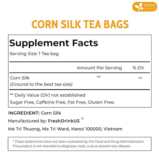 FreshDrinkUS, Premium 135 Tea Bags Corn Silk Tea, 100% Natural & Pure from Corn Silk. Corn Silk Herbal Tea. Clean Ingredients. Made with Natural Material Tea Bags. No Sugar, No Caffeine, Vegan.