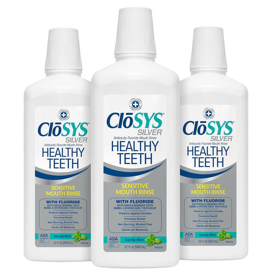 Closys Healthy Teeth Anti-Cavity Oral Rinse Mouthwash with Fluoride, Non-Burning, Non-Irritating – 32 Fl Oz (Pack of 3)