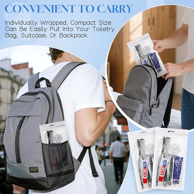Disposable Toiletry Kits, 6 In 1 Bulk Travel Size Hygiene Care Packages,Essential Men Women Individually Wrapped Personal Toiletries Set for Hotel, Charity/Guests/Shelter/Homeless (20 Pack)