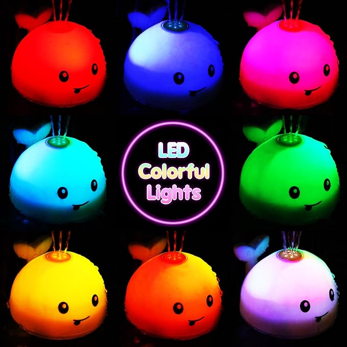 Gigilli Baby Boy Bath Toys, Light Up Whale Fountain Toys for Boys 0-6 6-12 12-18 Months or Kids Ages 1-3 2-4, Rechargeable Ocean Blue