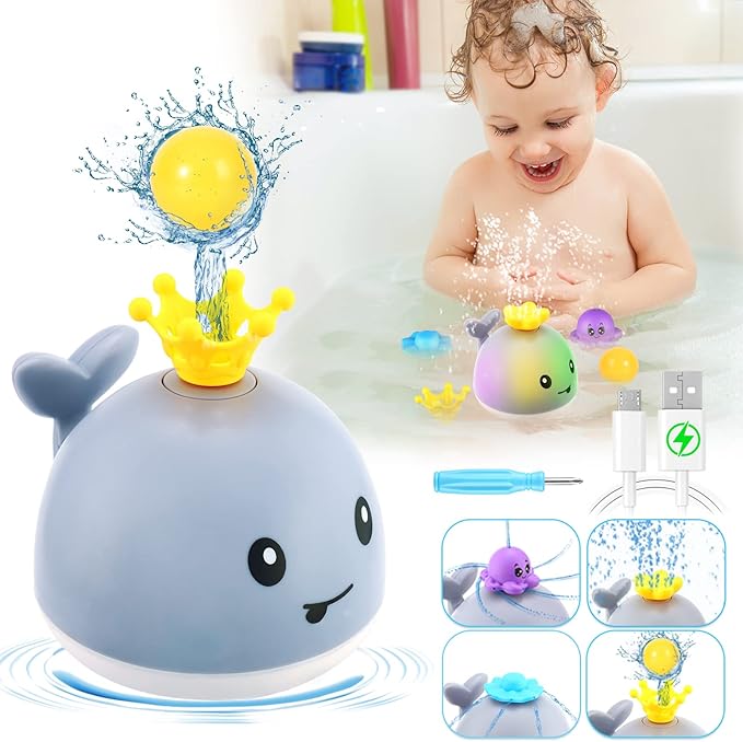 Gigilli Baby Bath Toys with 4 Modes, Bath Toys for Kids Ages 1-3, 1 Year Old Boy Girl Gifts Christmas Stocking Stuffers for Babies 6-12-18 Months, Light Up Whale Bath Toy Toddler Birthday Bathtub Toy