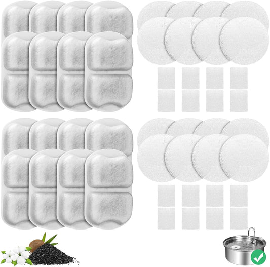 16-pack Dog Water Fountain Filter Replacement for 7L/230oz/1.8G Stainless Steel Dog Fountain Super Quiet with Triple Filtration for Large Cats Multi-Pet Home (16 Set Filters for 7L Pet Fountain)