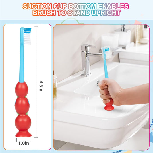 Toddler Toothbrush - Kids Toothbrush Soft Bristles with Suction Cup for Easy Storage, for Age 2-4 and Older, Pack of 4