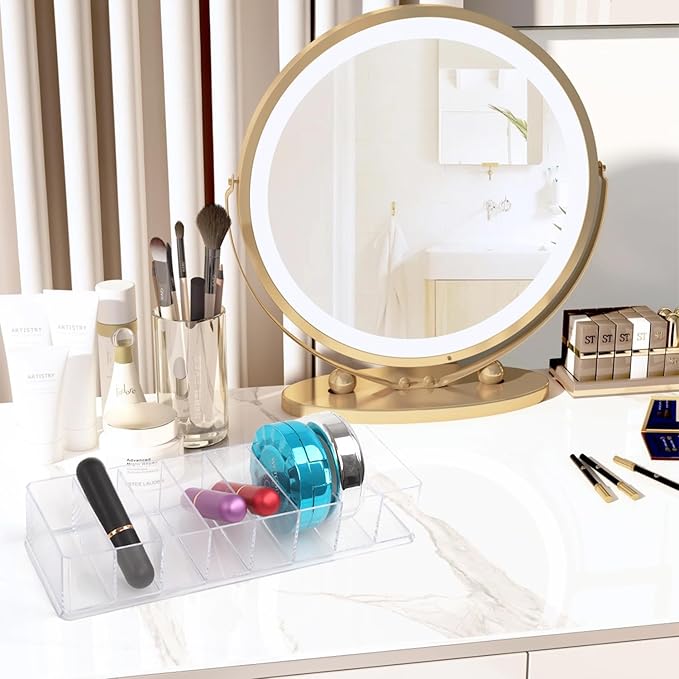 Acrylic Makeup Organizer,4 Pack Makeup Compact Organizer Detachable Makeup Organizer Clear Vanity Drawer Organizer, 8 Spaces Clear Cosmetic Display Case for Bathroom, 10x3.3x1.7 Inches