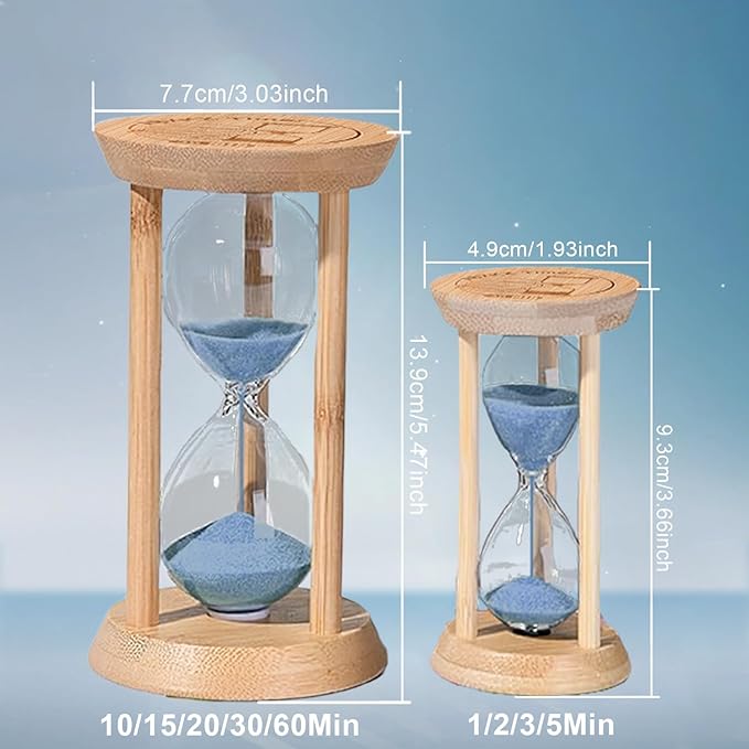 3 Minute Sand Timer, Wood Hourglass, Mini Bamboo Sandglass Timer, 3 Min Sand Clock,Unique Sand Watch for Brushing Teeth, Cooking, Game, Gift, Blue