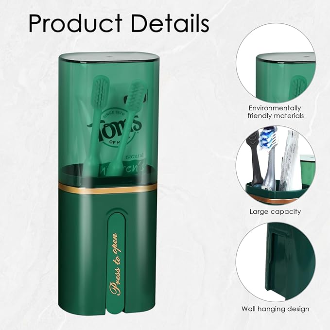 Toothbrush Travel Case, Portable Toothbrush Toothpaste Container with Mouthwash Cup, Wall Mounted Toobrushbrush Holder for Bathroom, Camping, Gym (Green)