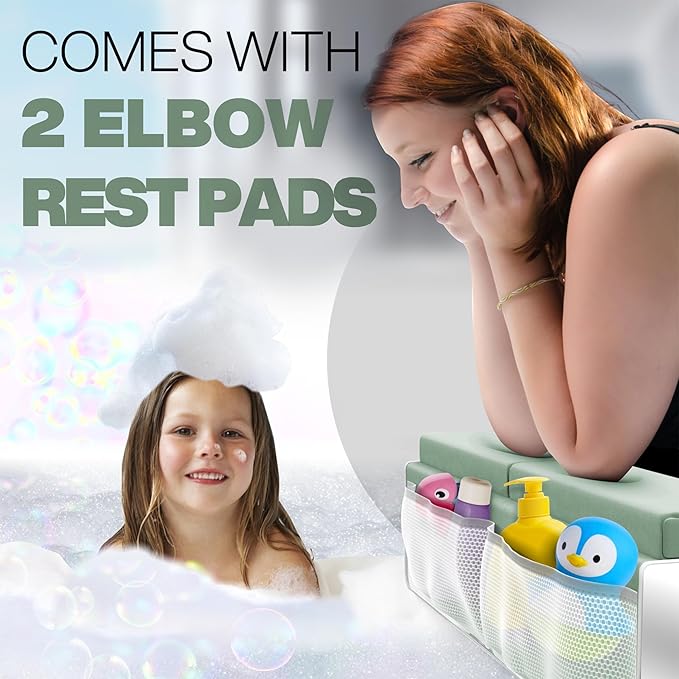 Comfortable Bath Kneeler and Elbow Kneeling Rest Pad for Baby Bathing Parents - Painless Foam Mat with Toy Organizer Pockets - Quick Drying, Foldable, Non-Slip for Baby and Toddler Bathing - Green