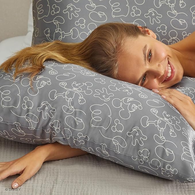 Kitsch & Disney Mickey Mouse Satin Pillowcase with Zipper Softer Than Silk, Cooling Pillow Case for Hair & Skin, Wrinkle-Free, Machine Washable, Queen/Standard 19x26