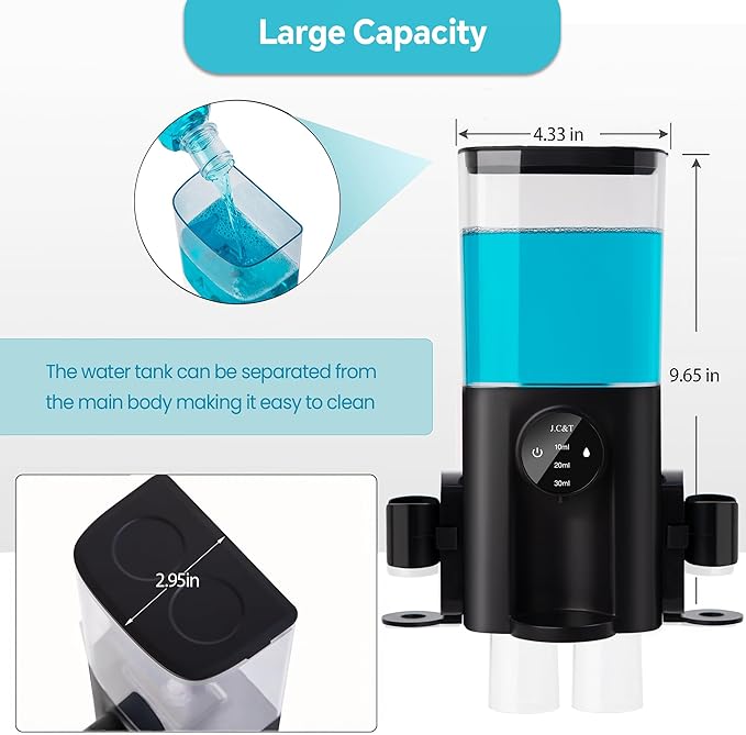 J.C&T Mouthwash Dispenser for Bathroom, 650ML(22 Fl Oz) Smart Mouthwash Dispensers Toothbrush Holders Wall Mounted,Wall Mounted/Countertop Automatic Mouthwash Dispenser for All Age Groups,Black