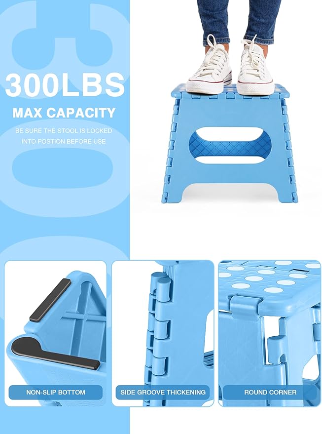 Dyforce Folding Step Stool 11 Inch, Durable Kids Step Stool, Heavy Duty Step Stools for Adults, Compact Foot Stools, Light-Weight Toddler Step Stools for Kitchen, Bathroom, Holds Up to 300 lbs (Blue)