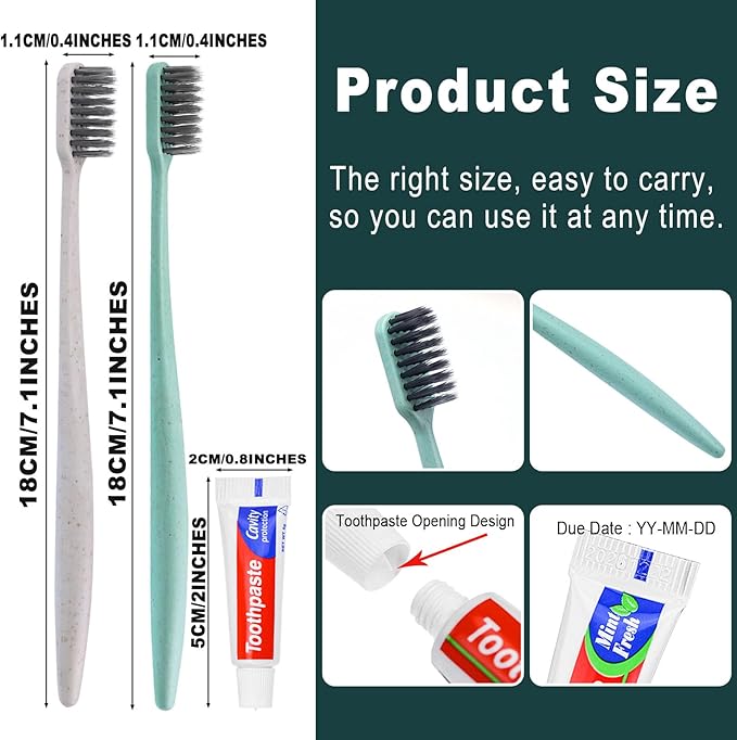 Disposable Toothbrushes with Toothpaste,100 Pack Individually Wrapped Disposable Travel Toothbrushes Kit in Bulk for Homeless,Nursing Home,Hotel,Charity (Apricot+Green)