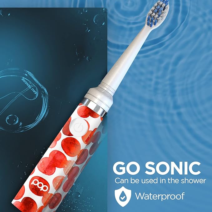 Pop Sonic Electric Toothbrush (Red Bubbles) - Travel Toothbrushes w/AAA Battery | Kids Electric Toothbrushes with 2 Speed & 15,000-30,000 Strokes/Minute, Dupont Nylon Bristles
