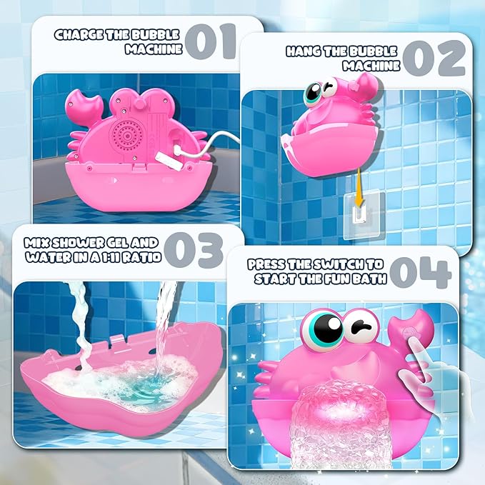 Light Up Crab Bath Bubble Maker Bathroom Toys for Kids Ages 1-3 4-8,Bath Bubble Machine with Colourful Light Toddler Bathub Toy Gifts for Kids
