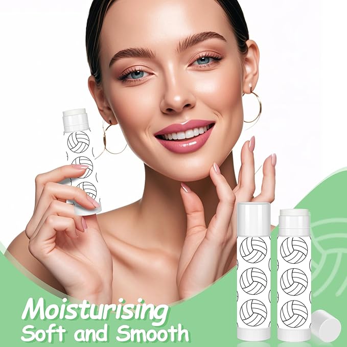 24 Pack Volleyball Lip Balm for Volleyball Theme Party Bulk Gifts,Beeswax Moisturizing Lip balm,Vanilla Flavor Plumping Chapstick for Volleyball Cheerleader Team Girls kids Men Women Sports Lovers