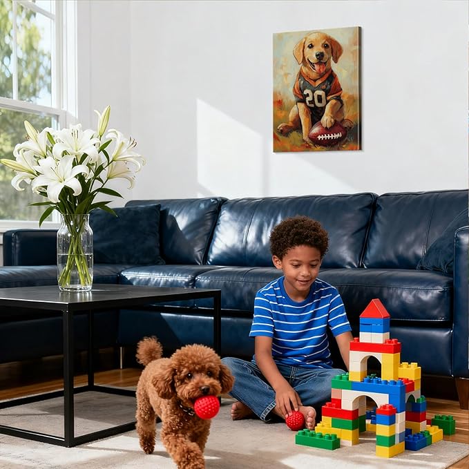 YOUHONG Animal Print Animal Wall Art Dog Poster with Inner Wooden Frame - Dog Pictures Lightweight & Easy to Hang, Sports Wall Art for Boys Bedroom & Living Room Decoration (12x15.7 Inches)