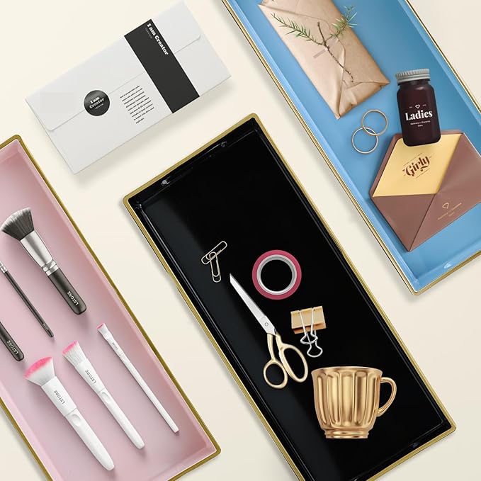 Black Vanity Tray with Handles, Decorative Tray Desktop Storage Organizer for Bathroom, Living Room, 5.9"*13.7"