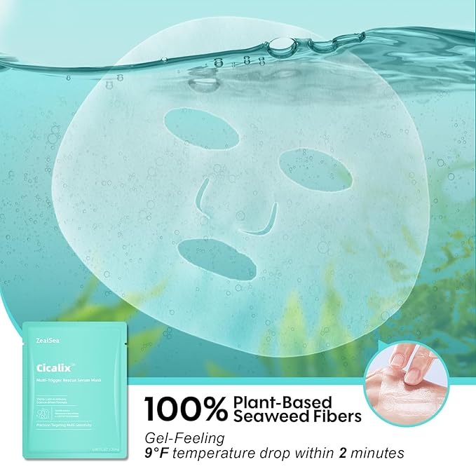Cicalix Face Masks Skincare Set, ZealSea Derm Solution Sheet Mask for Multi-Trigger Sensitivity, Soothing & Calming, Strengthen & Restore Skin, Facial Mask with Cica & Ceramide, 10 Pack
