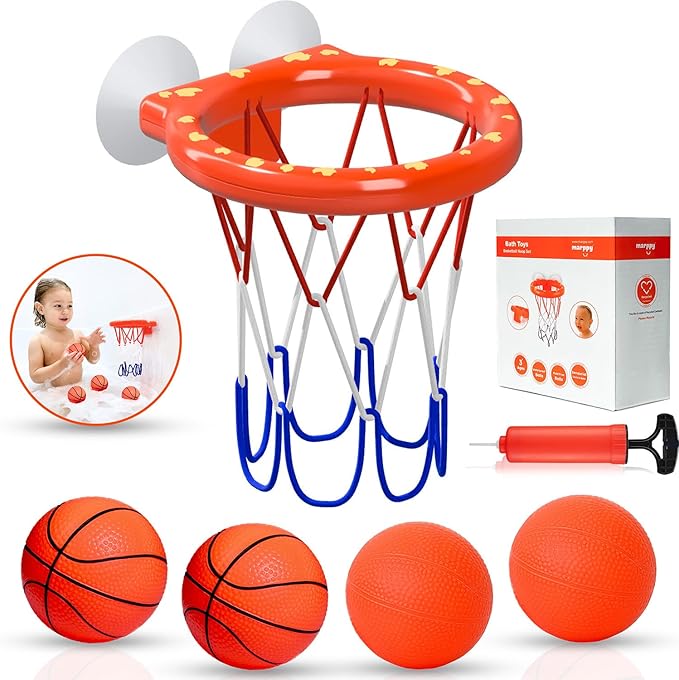 Bath Toys – Bathtub Basketball Hoop for Toddlers and Kids, Mold-Free Shower Toy with 4 No-Hole Balls, Fun Bathtub Toys for Boys and Girls