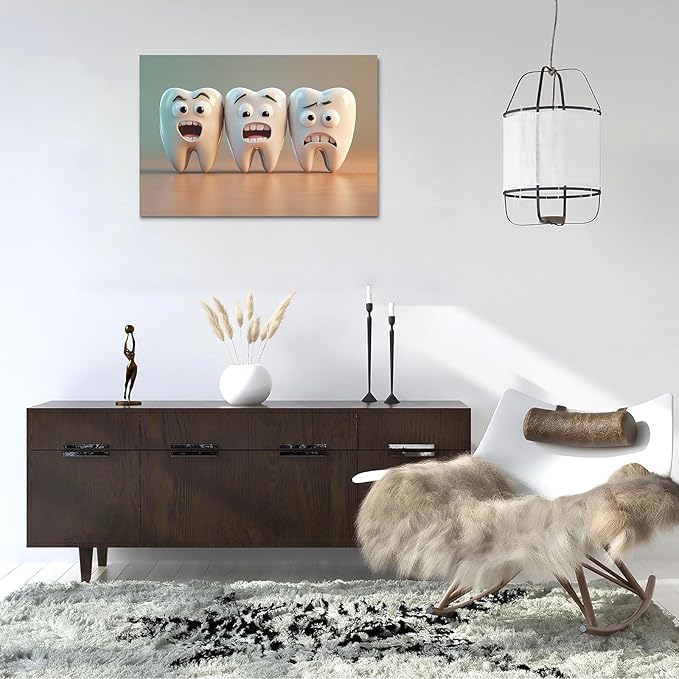 SchindlerBang Kids' Clinic Wall Decor,Joyful Tooth Illustration,Engaging Artwork for Nurseries,Daycares,and Children's Dental Spaces 16x24inch Ready to Hang