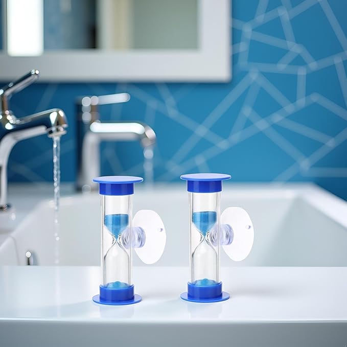 2Pcs Blue Toothbrush Timer for 2mins Sand Clock Timer 2 Minute Sand Timer, Plastic Suction Cup Hourglass Sandglass Desktop Ornament Party Favors