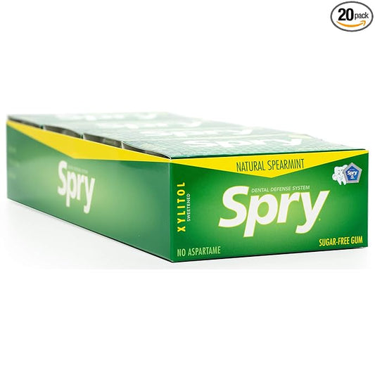 Spry Fresh Natural Xylitol Chewing Gum Dental Defense System - Aspartame-Free, Sugar-Free, Non-GMO, Gluten-Free (Spearmint, 10 Count Blister Cards - Pack of 20)