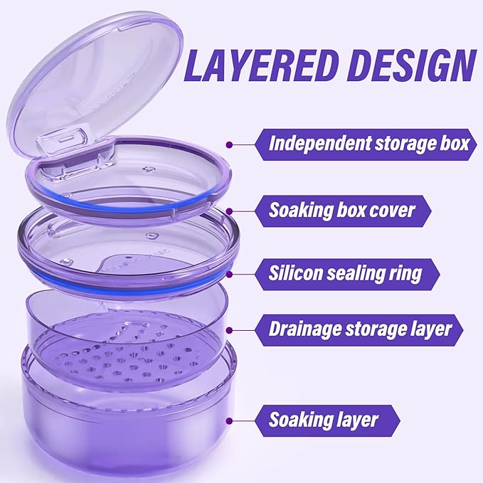 Denture Case Retainer Cleaning Case: 2 in 1 Retainer Case, No-Leak Denture Bath Box Cup, Complete Clean Care for Dentures, Clear Braces, Mouth Guard, Night Guard & Retainers