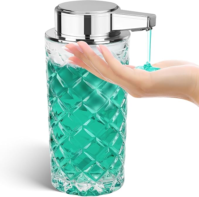 Automatic Soap Dispenser Liquid for Kitchen: 11 OZ Glass Touchless Clear Auto Soap Dispenser for Bathroom - Hand Dish Lotion Home Countertop Kids - Family Couple