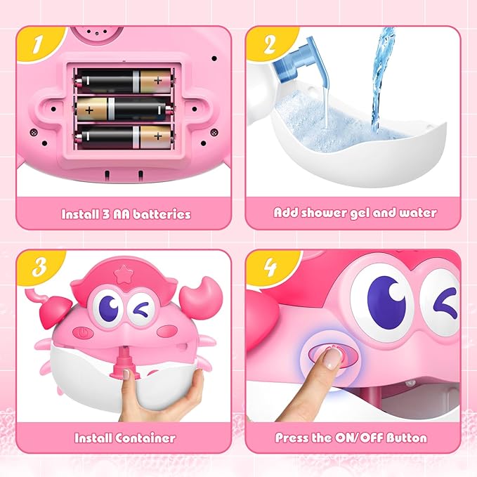 Bath Toys, Light Up Crab Bath Bubble Maker Bathroom Toys for Kids Ages 1-3 4-8,Bath Bubble Machine with Colourful Light Toddler Bathub Toy Great Birthday for Kids