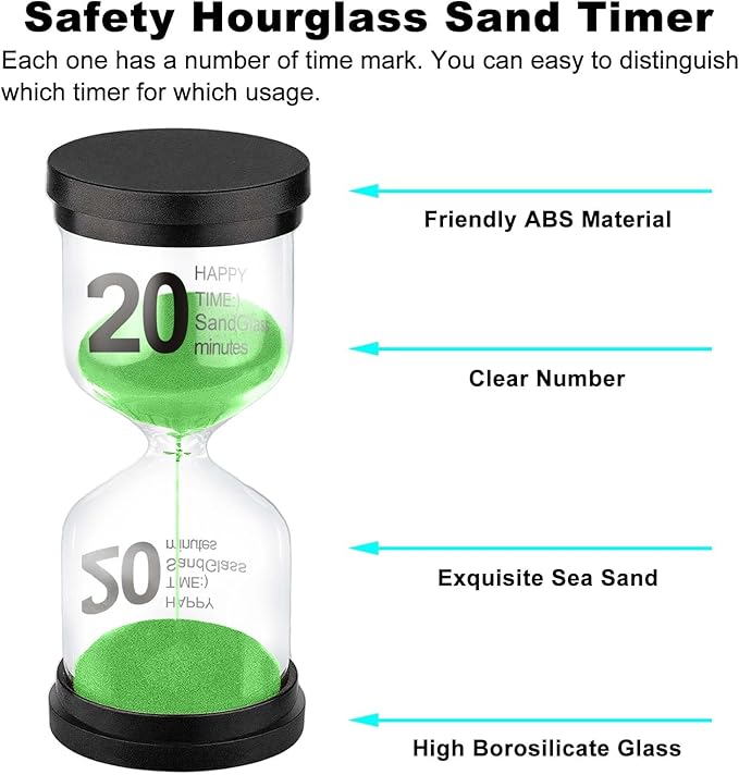 SuLiao 20 Minute Hourglass, Green Sand Clcok Timer, Colorful SandWatch 20 Min, Plastic Reloj De Arena 20 Minutos, Large Hour Glass Sandglass, Kitchen, Games, Classroom, Decor