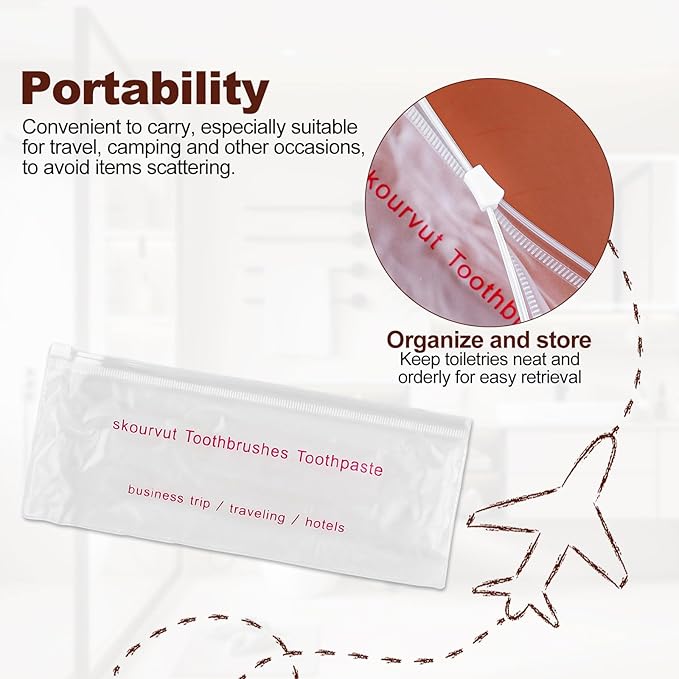 Disposable Toothbrushes with 45 Grams Toothpaste Individually Wrapped, Travel Kit Whit Plastic Zip Bag,Toothbrush Head Cover, Bulk Toothbrush for Homeless,Travel,Shelter,Air Bnb,Hotel,Guest (4)