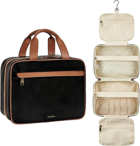 Telena Travel Toiletry Bag for Women with Hanging Hook, Water-resistant Cosmetic Bag Travel Organizer for Accessories, Toiletries, Shampoo