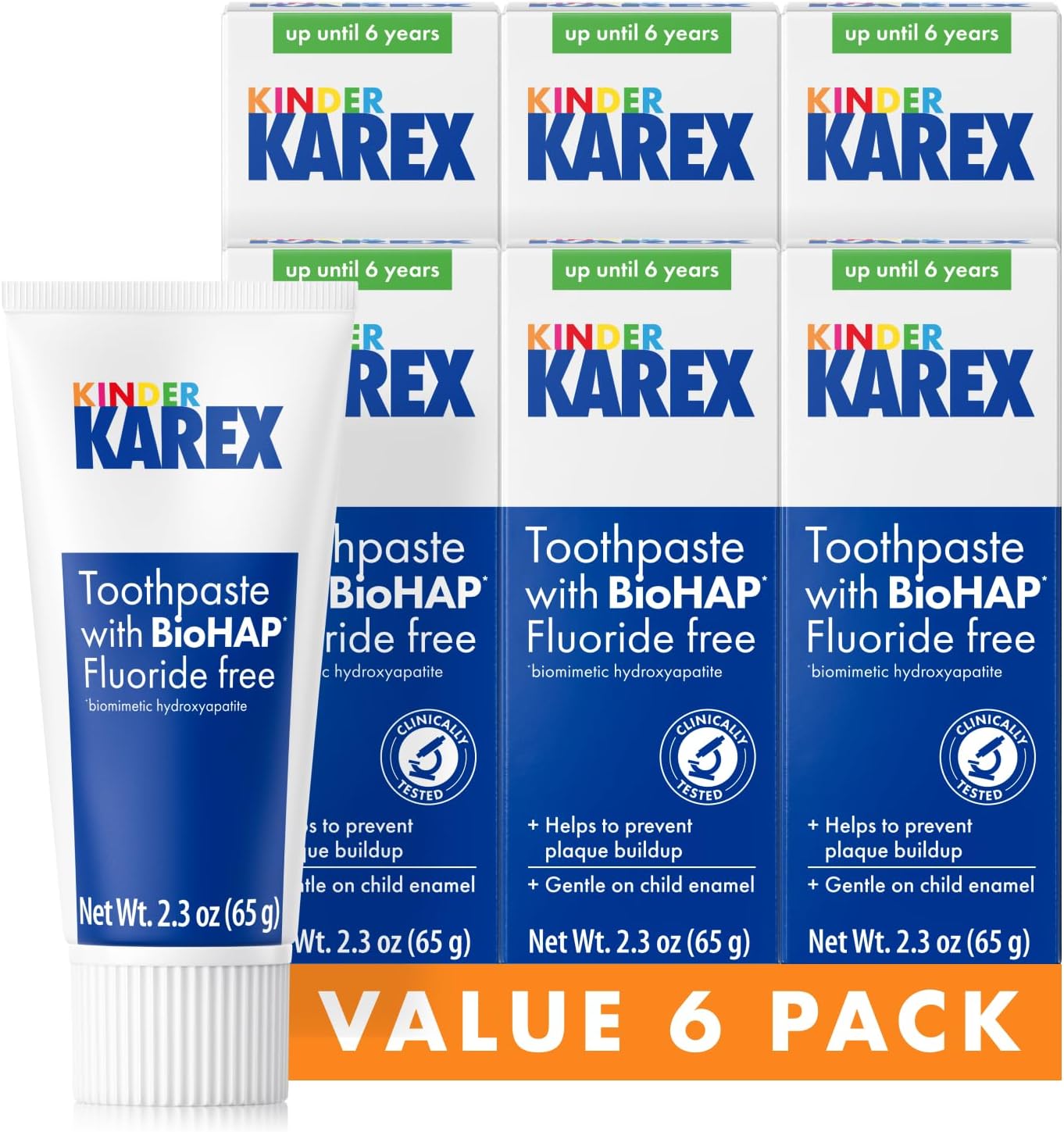 Kinder Karex Hydroxyapatite Kids Toddler Toothpaste 2.3 Ounce (Pack of 6), Fluoride Free
