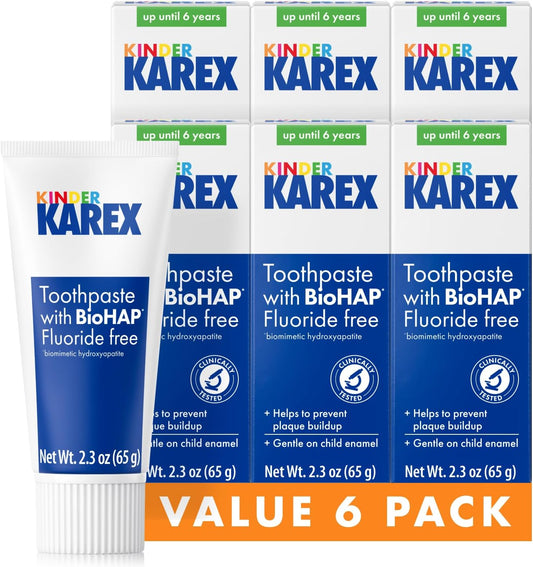 Kinder Karex Hydroxyapatite Kids Toddler Toothpaste 2.3 Ounce (Pack of 6), Fluoride Free