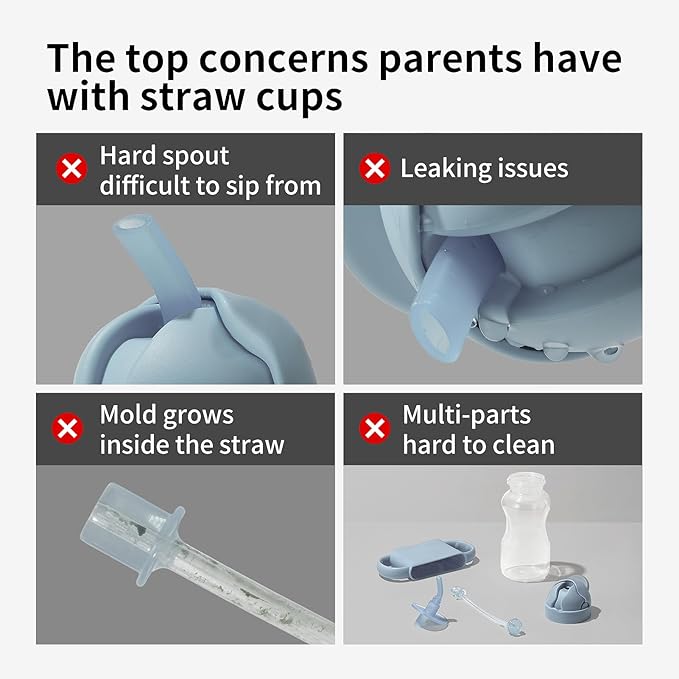 thyseed PPSU Weighted Straw Cup with Handles Toddlers Transition Bottles to Sippy Cups No Spill Learner Milk Water Baby Bottle Soft Silicone Spout Dishwasher Safe BPA Free 6+ Months 10oz/300mL 2 Pack