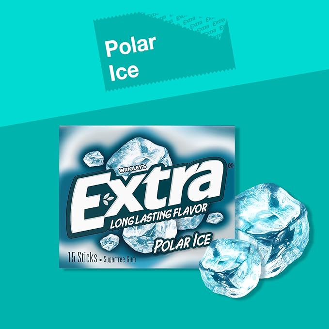 EXTRA Polar Ice Chewing Gum Packs, Sugar Free Gum in Bulk for Fresh Breath, 15 Sticks