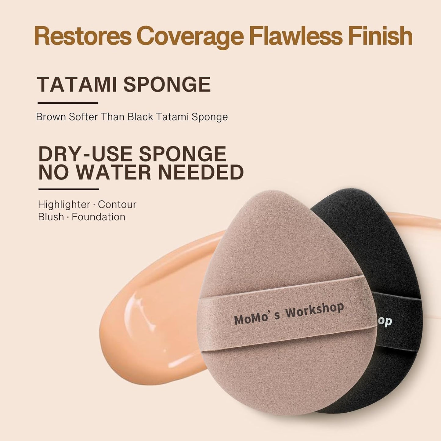 Momo's Workshop Makeup Sponge Puff, Large Beauty Powder Puff for Quick Flawless Makeup, Concealer Puff for Liquid & Cream Foundation 2pcs