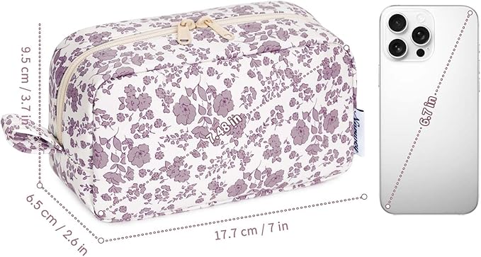 Narwey Small Makeup Bag for Purse Travel Makeup Pouch Mini Cosmetic Bag Zipper Pouch for Women (Little Dusty Pink Flower, Small)